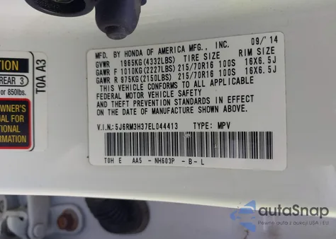 2014 Honda Cr-V Lx from USA, damaged, VIN 5J6RM3H37EL044413